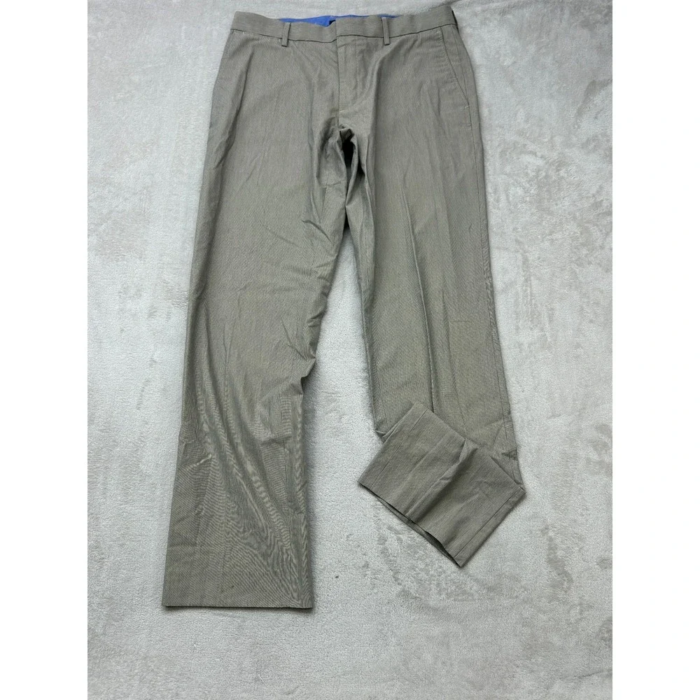 Banana Republic Classic Fit Pants Men 32x32 Khaki Tan Micro Stripe Wool Trousers